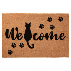 FUXKZJ front view black cat doormat welcoming guests and boosting curb appeal