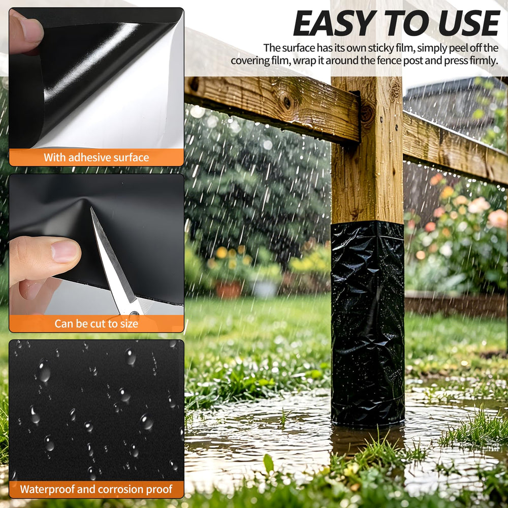 FUYITE protector wrapped on a 4x4 wooden post showing moisture barrier