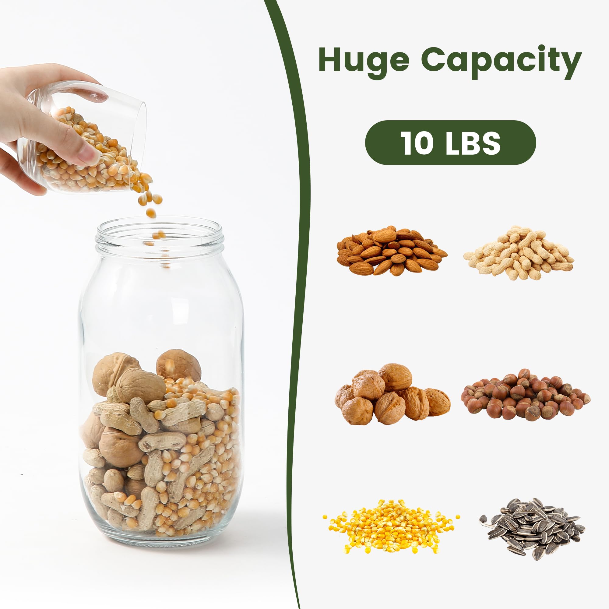 Fuzzipet removable 2L glass jar filled with corn, easy monitoring benefit