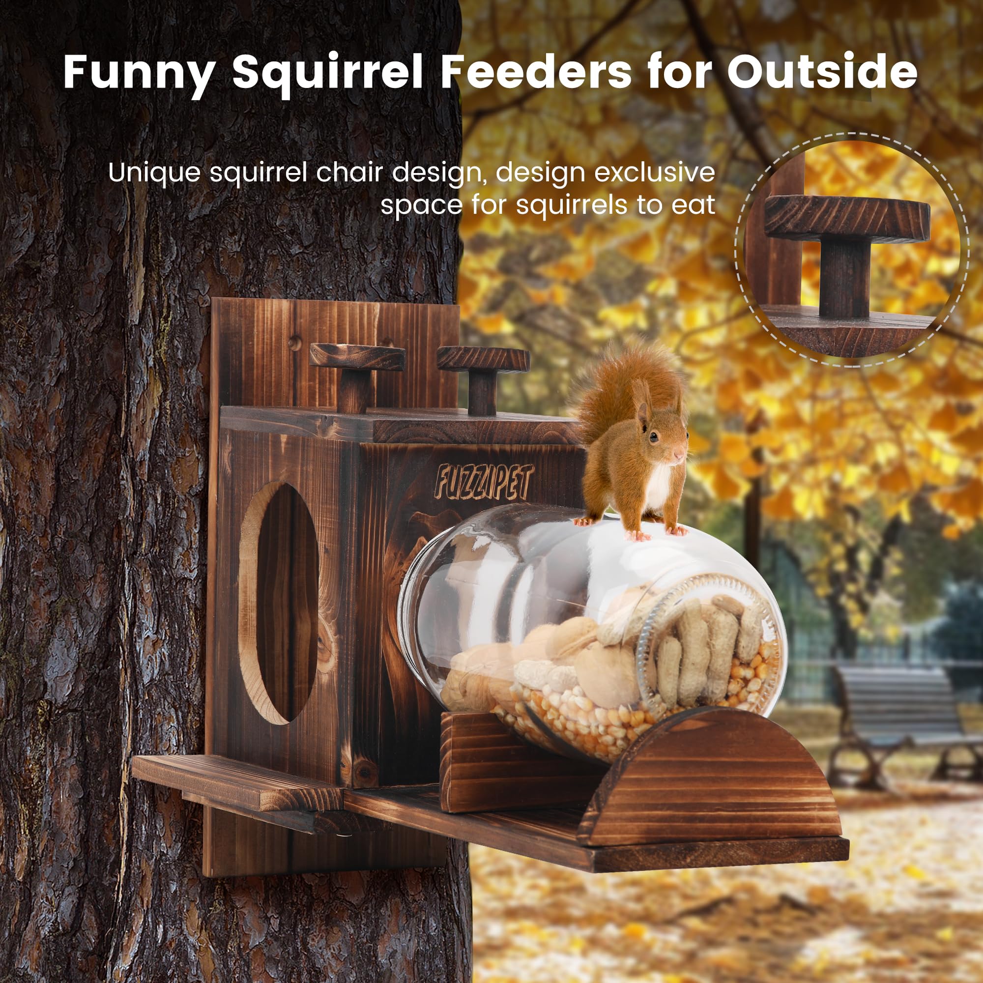 Fuzzipet hand next to feeder for scale, compact outdoor size and sturdiness