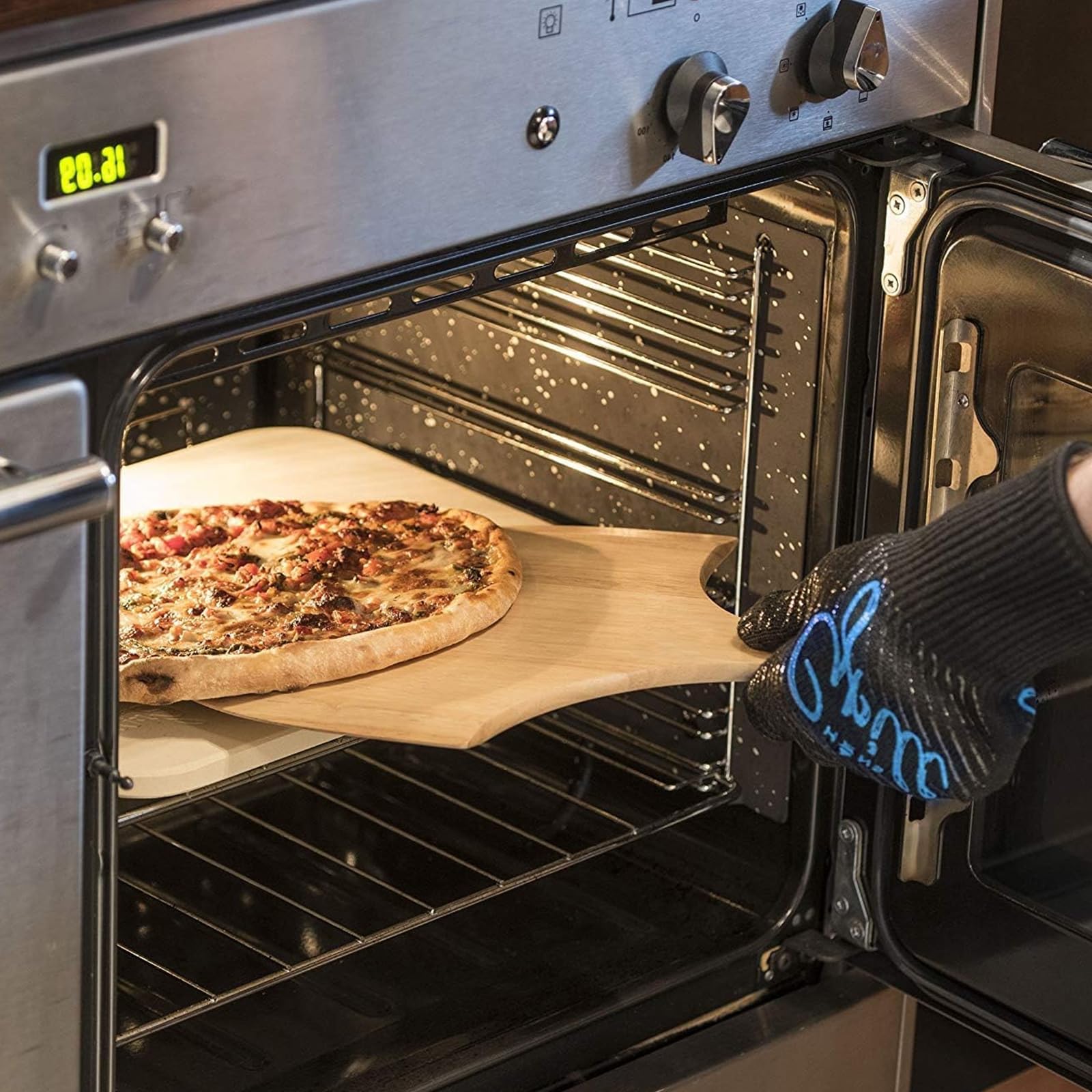 FVIEXE pizza stone on outdoor grill showing versatility and consistent results