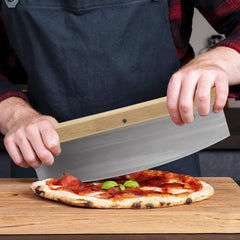 FVIEXE pizza cutter close-up demonstrating sharp blade for clean, easy slicing