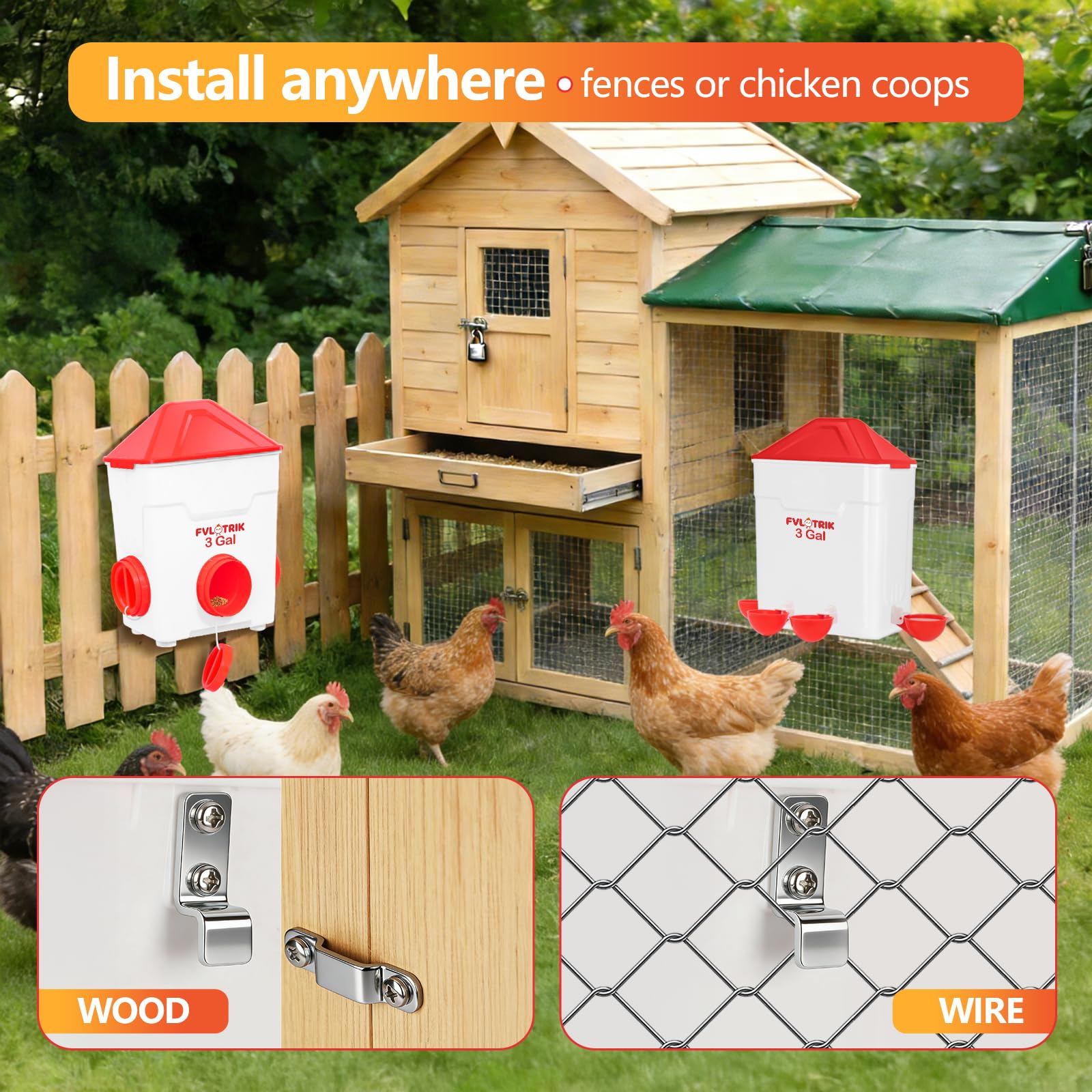 Fvlotrik next to chicken showing scale and suitable size for small flocks