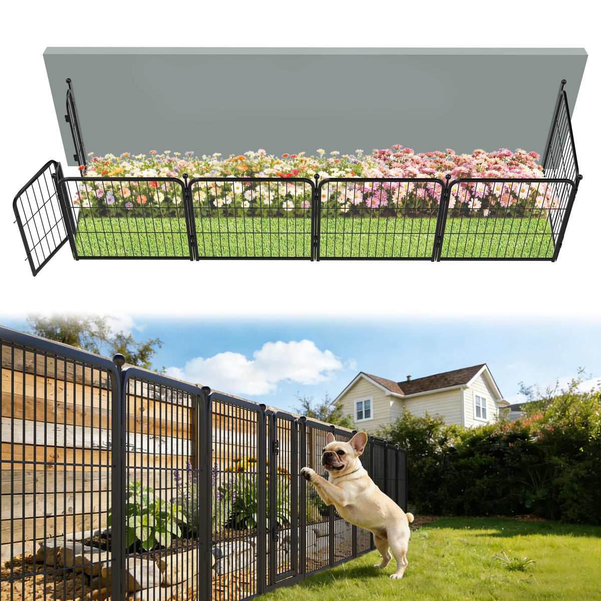 FXW front view of interconnected panels showing tidy garden boundary and protection