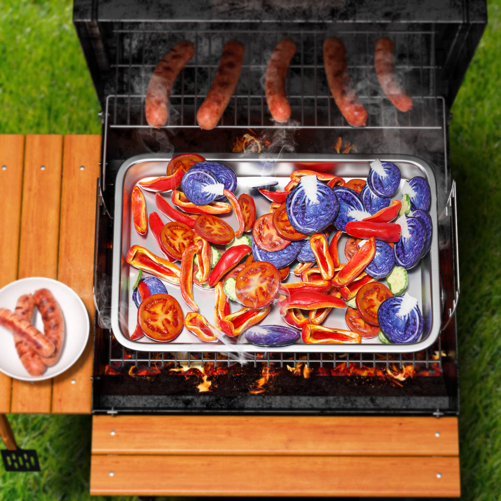 G.a HOMEFAVOR tray loaded with mixed vegetables showing even searing and cooking benefit