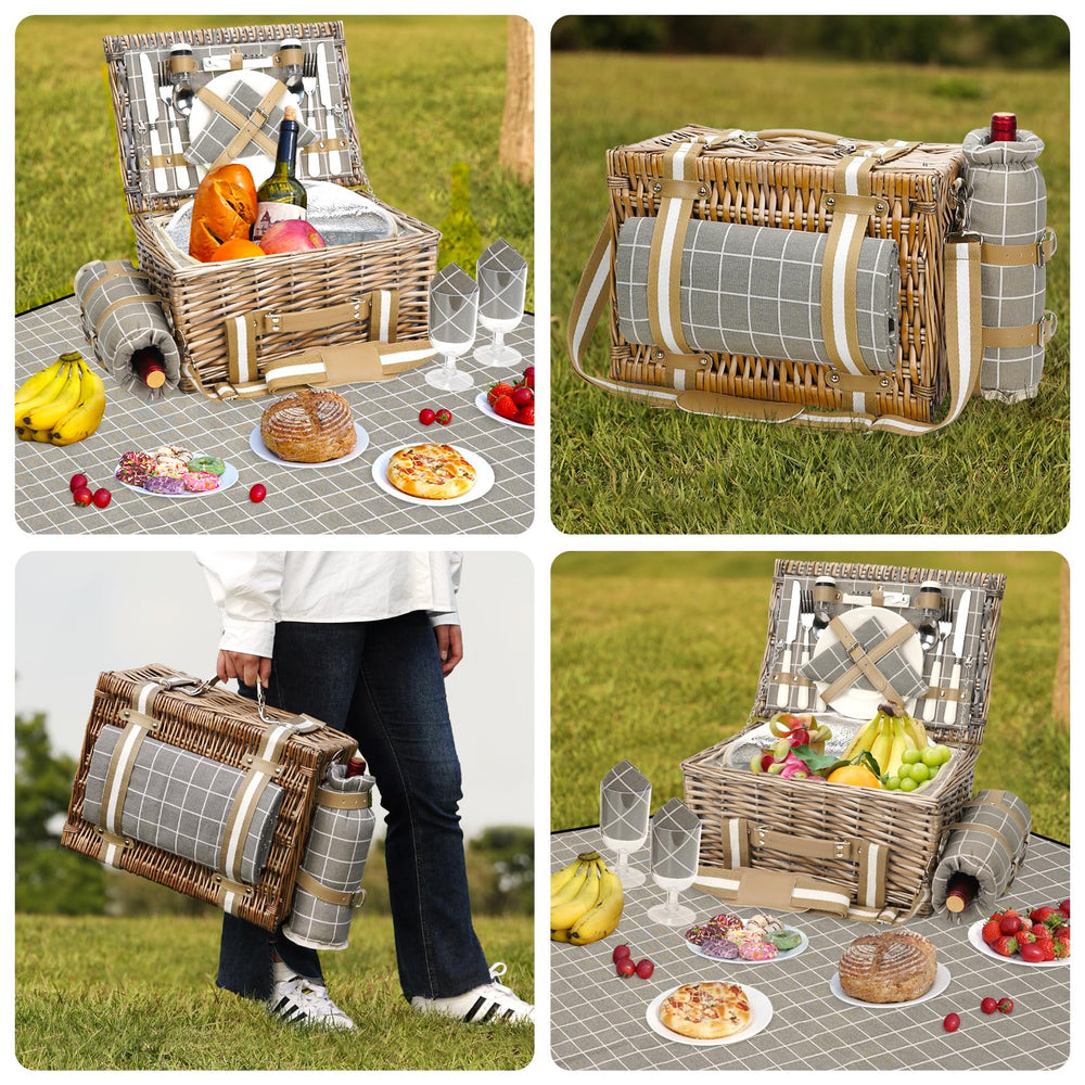 G GOOD GAIN lifestyle image of couple with basket on grass, convenient ready-to-eat setup