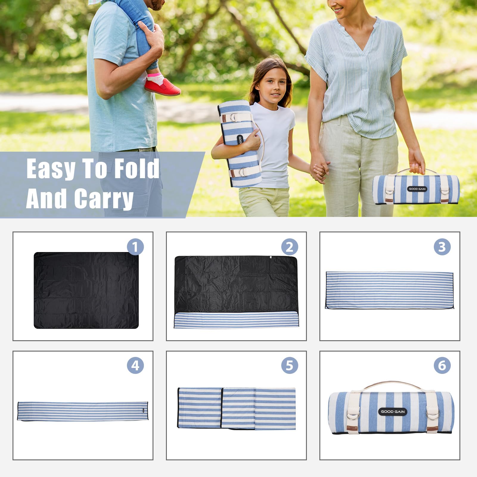 G GOOD GAIN packed size in hand showing lightweight portability for travel