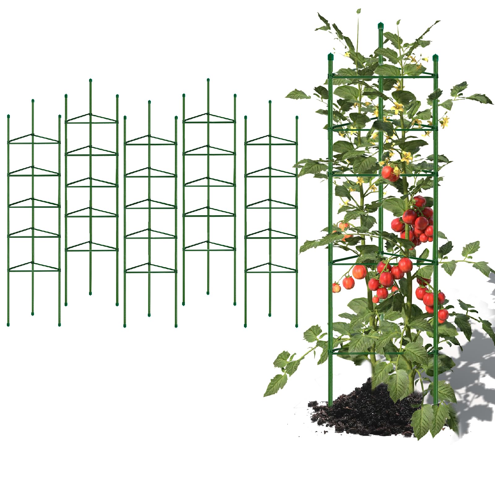 G-LEAF front view of six-pack tomato cages showing tall support and convenience