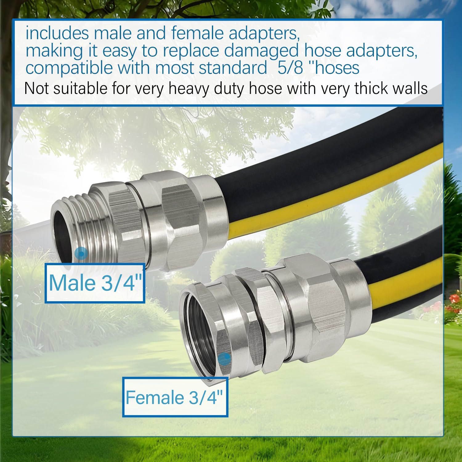 G-Sunny connector installed on garden hose in use showing dependable water flow