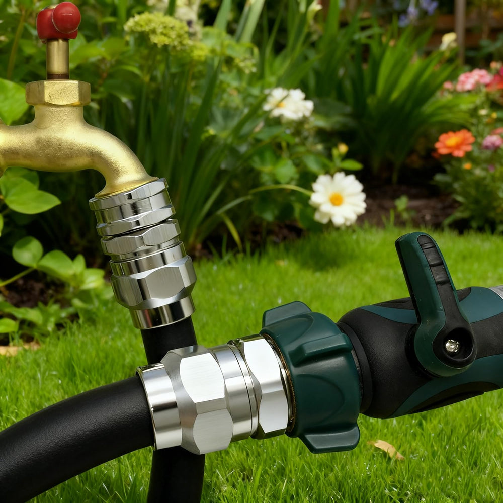 G-Sunny fittings displayed in garden setting demonstrating outdoor corrosion resistance