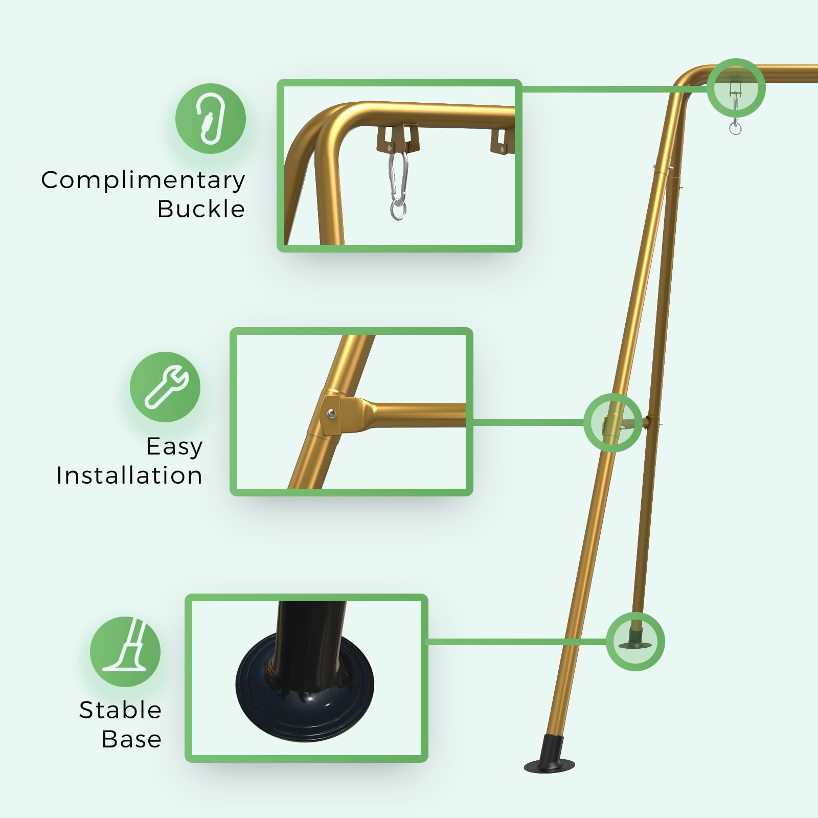G TALECO GEAR stand with hammock chair in use offering relaxing swing benefit
