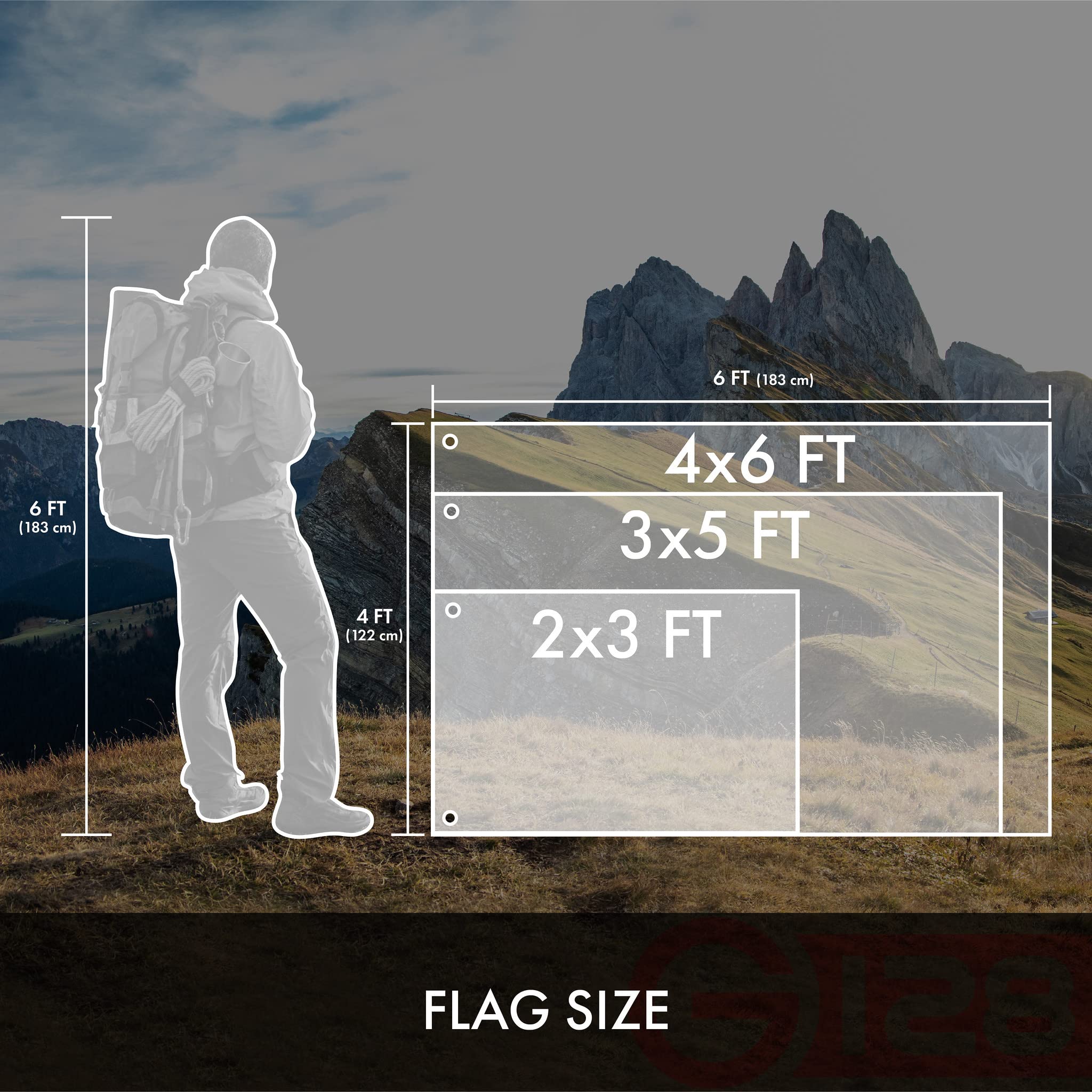 G128 3x5 flag beside a ruler to show scale for proper flagpole and display planning