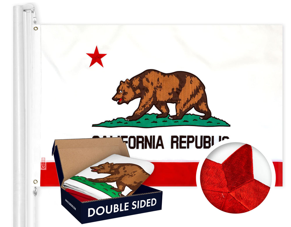 G128 California flag front view showing clear embroidered bear and star for impressive display
