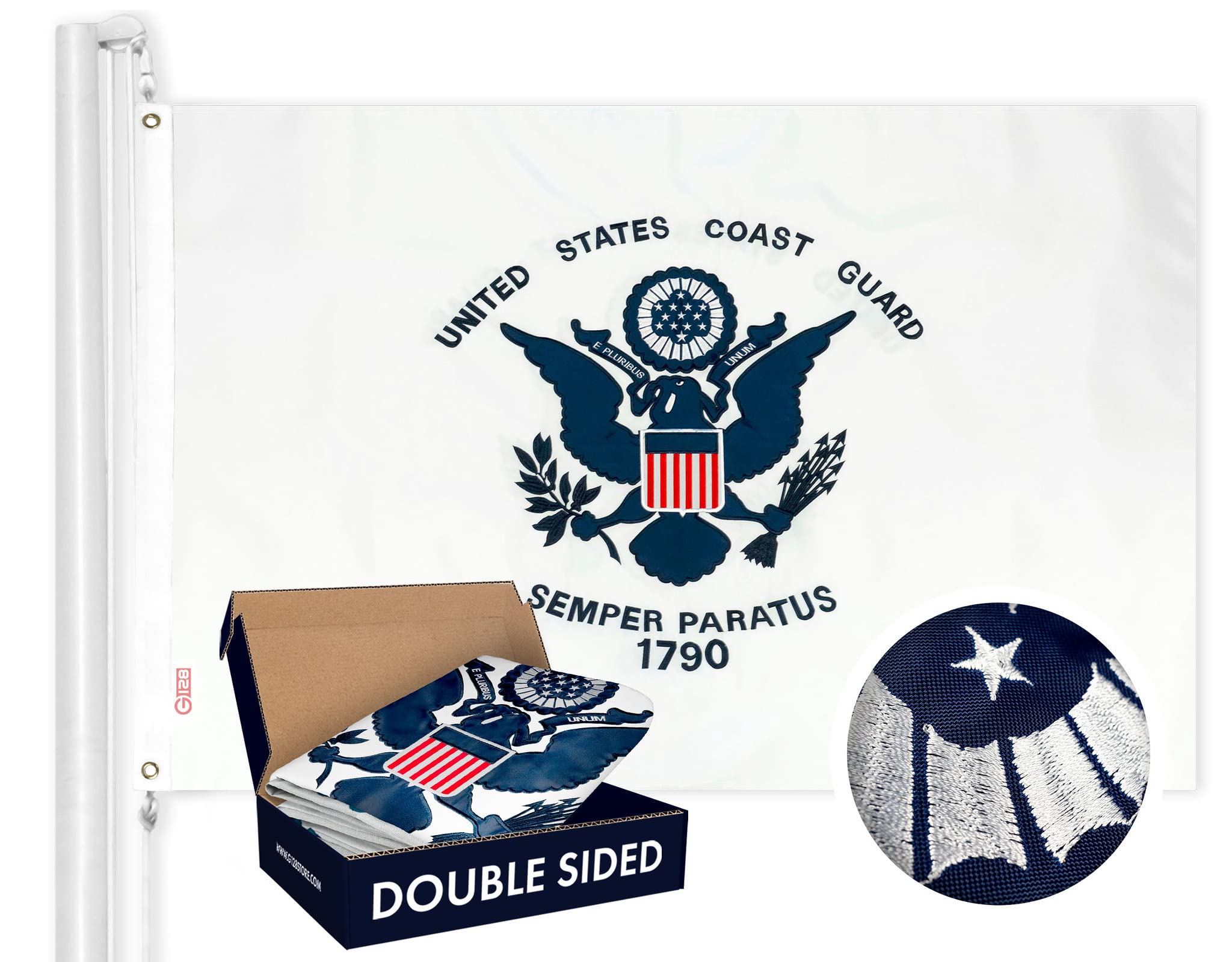 G128 Coast Guard flag front view showing clear emblem and durable look