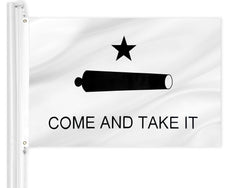 G128 flag front view showing embroidered cannon design and clear lettering for bold display