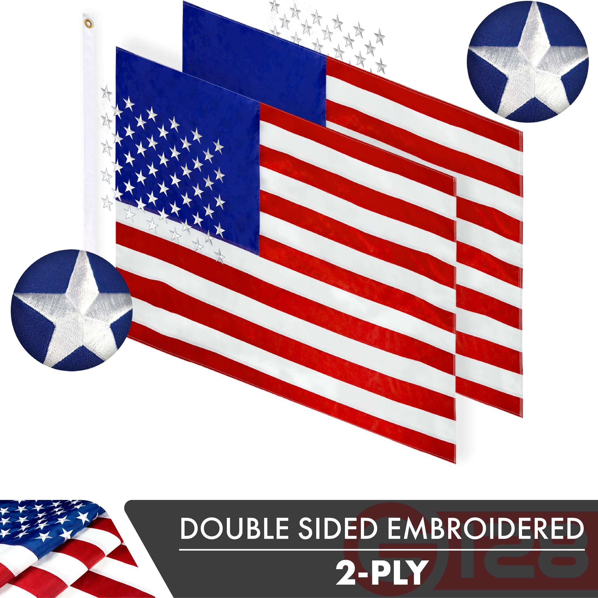G128 close-up of embroidered stars on both sides showcasing durable double-sided detail