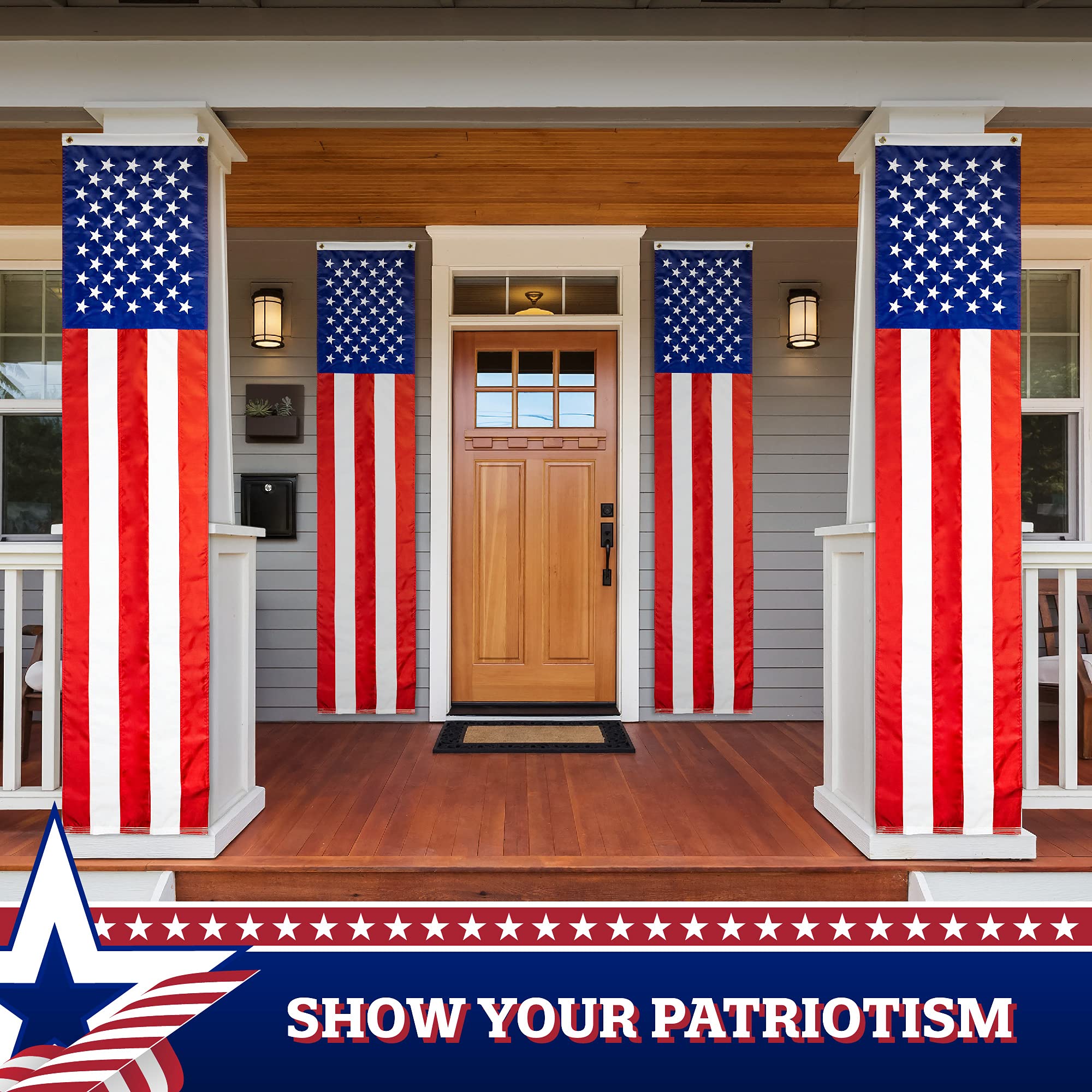 G128 event stage backdrop showing bunting creating a professional patriotic setting