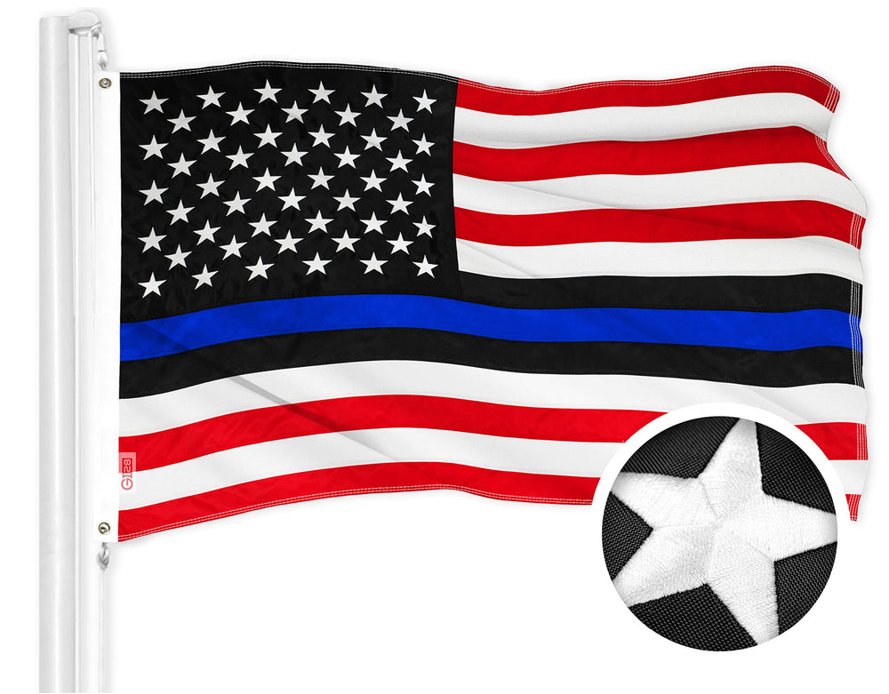 G128 front view of full flag shows bold Thin Blue Line honoring police