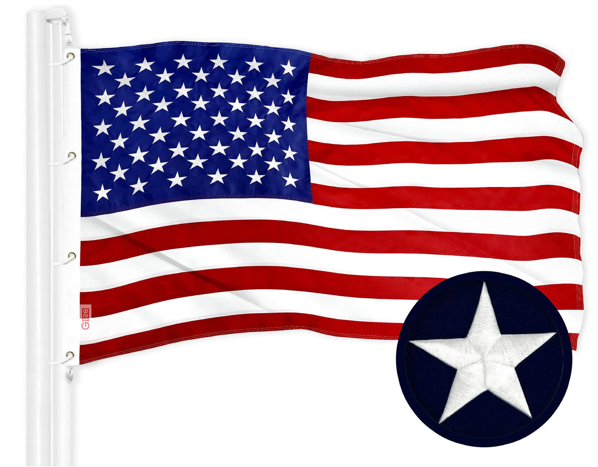 G128 front view of 8x12 ft American flag showing full design and vibrant colors
