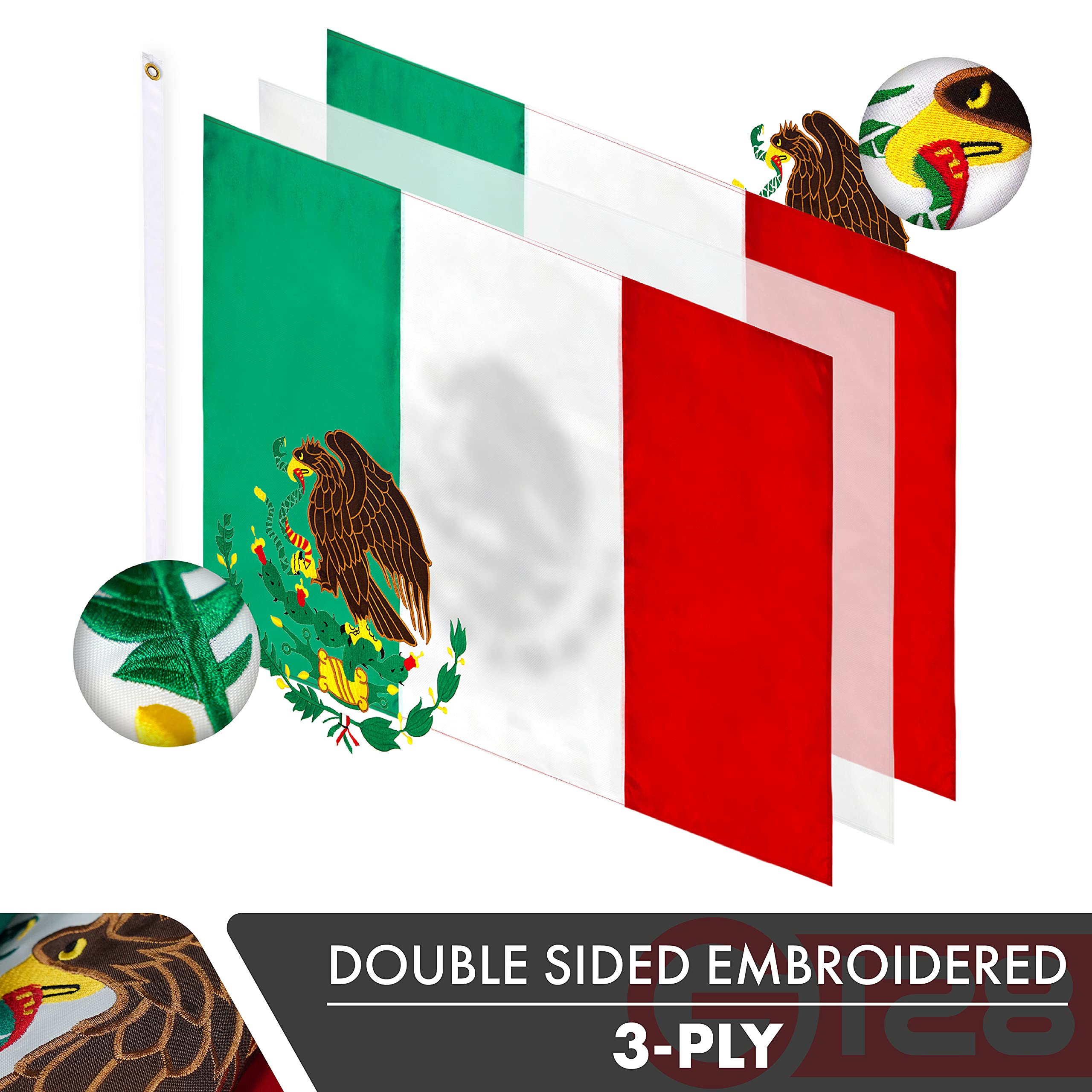 G128 Mexican flag back close-up embroidery ensuring correct emblem visibility and longevity