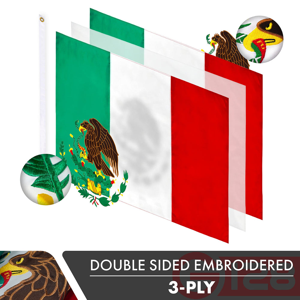 G128 Mexican flag back close-up embroidery ensuring correct emblem visibility and longevity