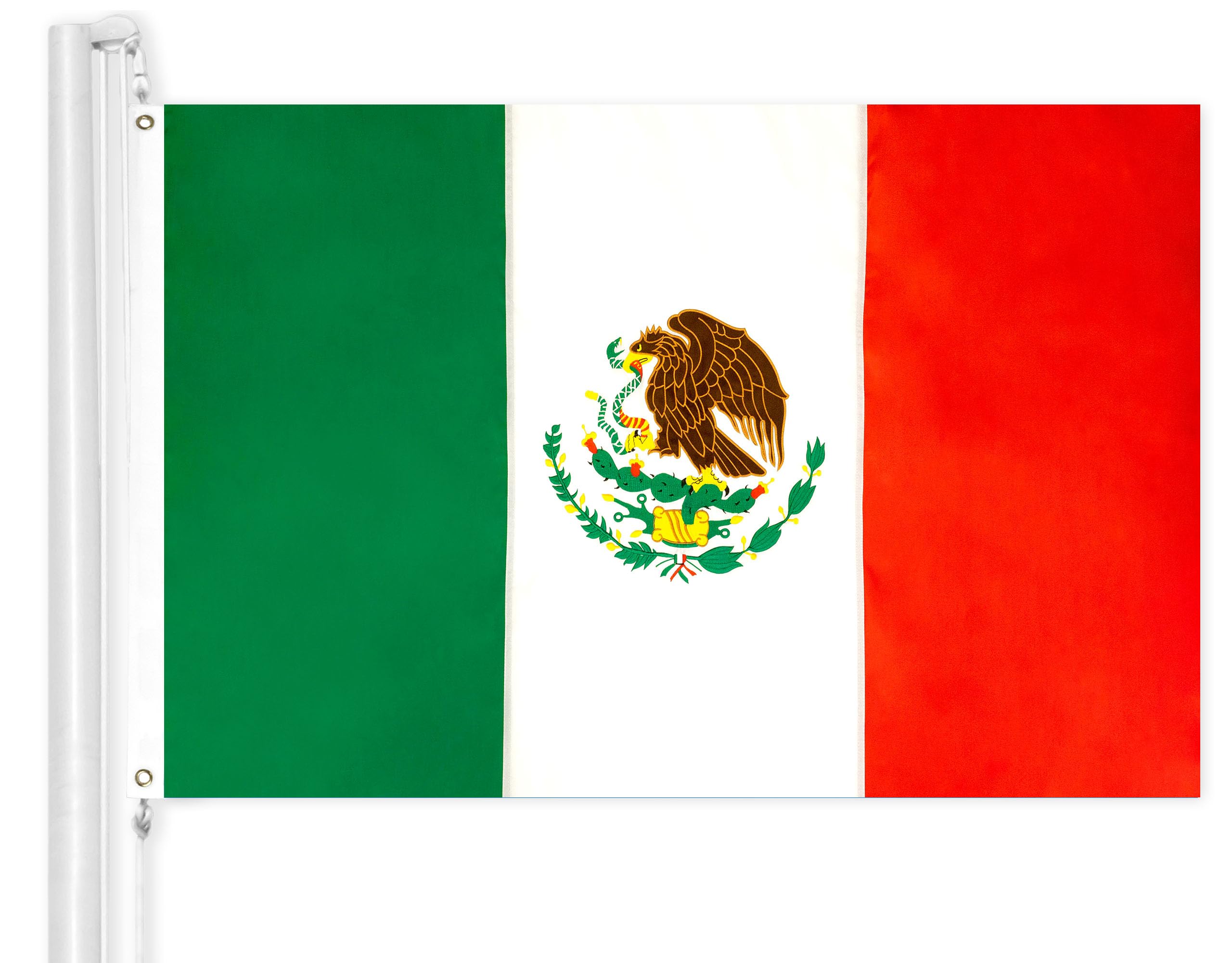 G128 Mexican flag front view showing vibrant colors and clear emblem for proud display