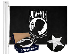 G128 flag front view showing embroidered POW MIA emblem and clear contrast