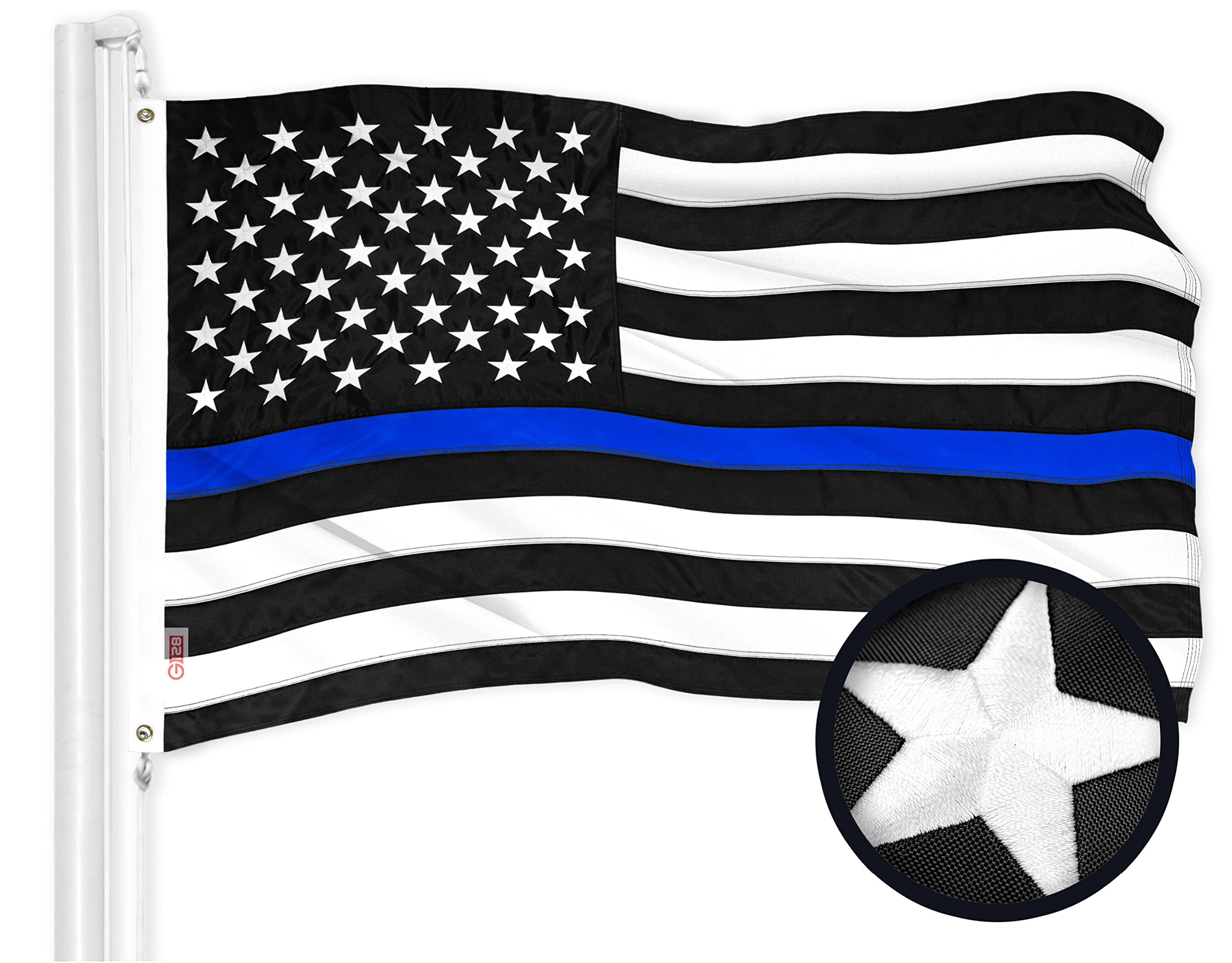 G128 front view of 3x5 ft thin blue line flag displaying vivid colors and clear design