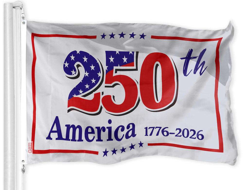 G128 flag front view showing clear 1776–2026 design and vibrant colors