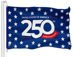 G128 front view of 250th anniversary flag showing clear commemorative design