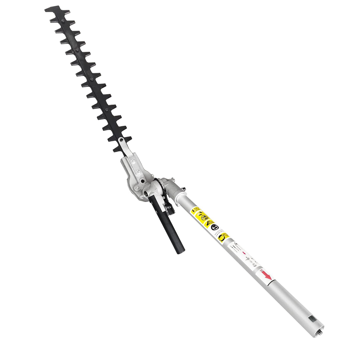 Gabasinover front view of hedge trimmer attachment showing mounting interface and benefits