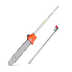Gabasinover front view showing compact pole saw attachment and benefits of easy setup