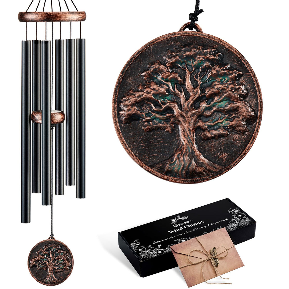Gabzart full front view showing Tree of Life wind chime beautifying a porch
