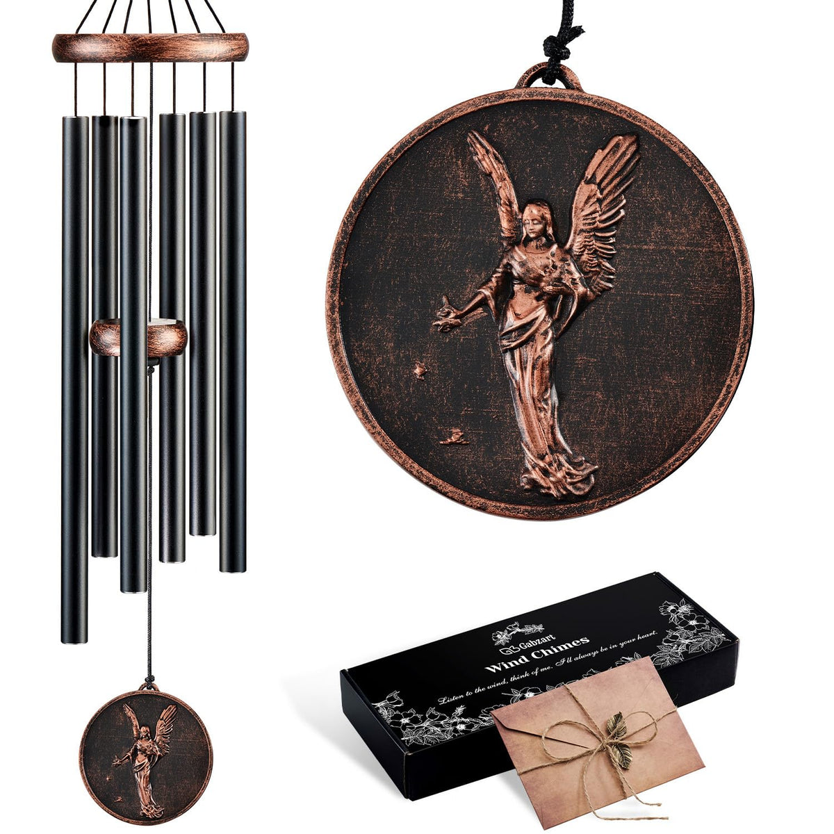 Gabzart front view of 32 inch wind chime showing vintage design and soothing benefit