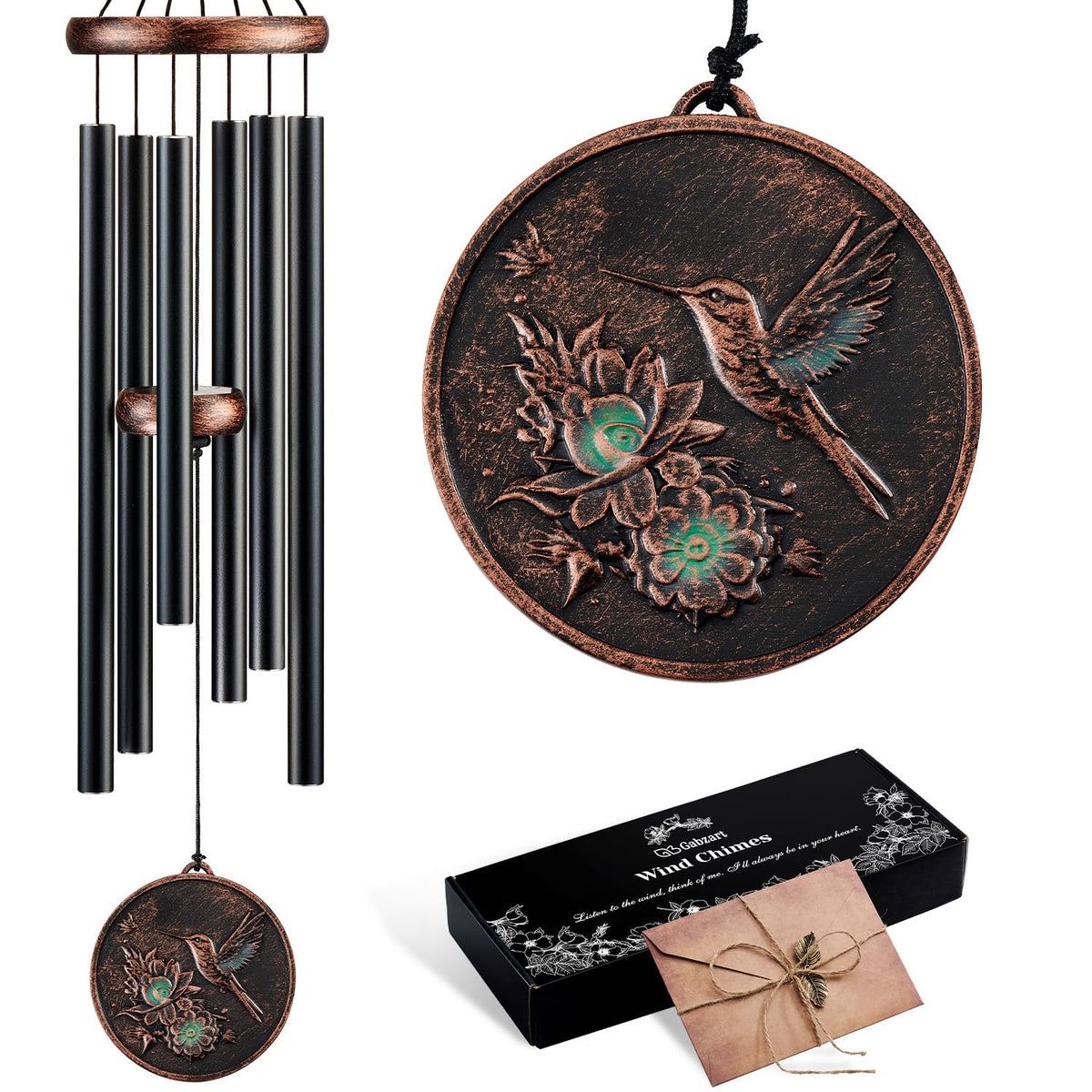 Gabzart hummingbird front view showing vintage finish and charming design benefit