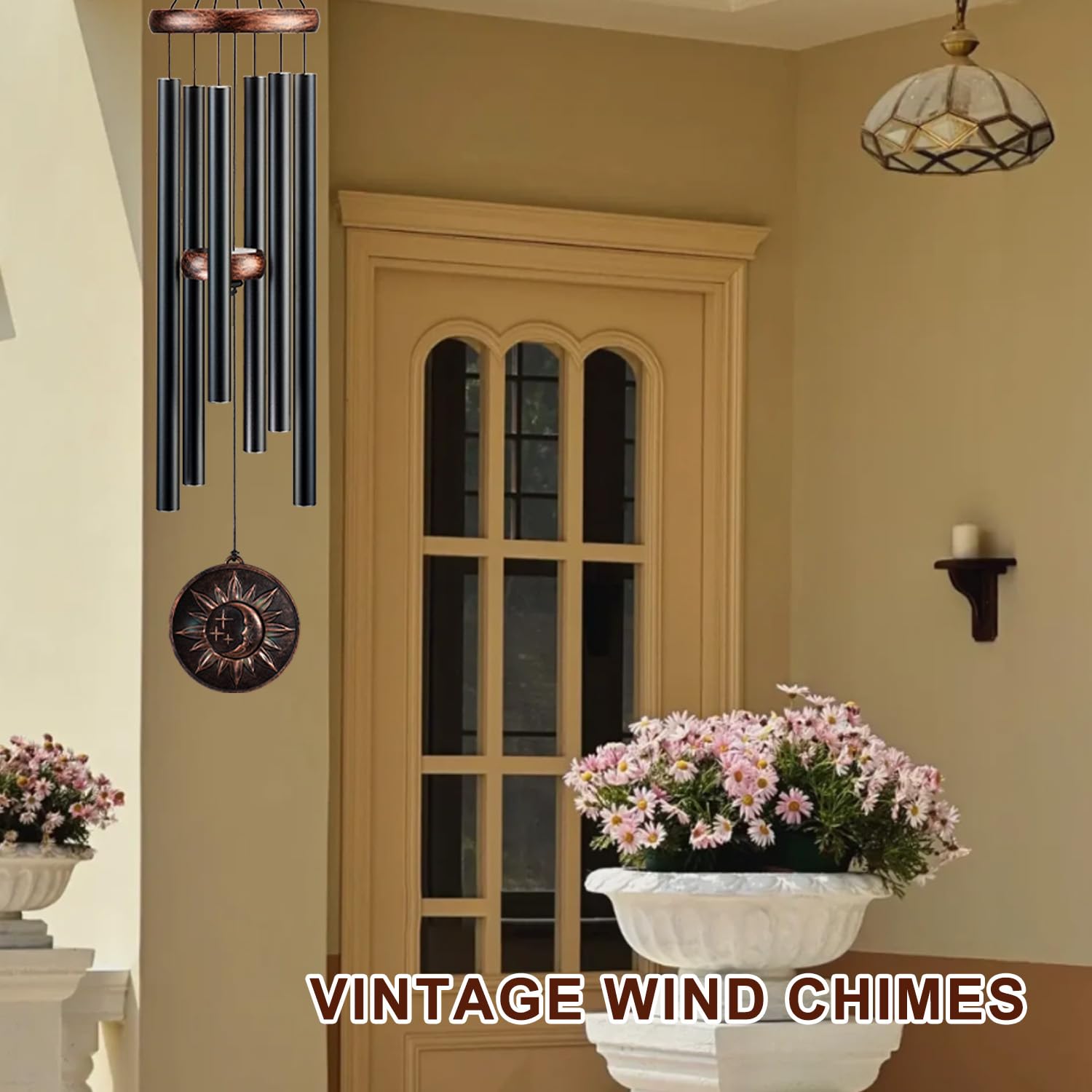 Gabzart wind chime hanging on porch creating peaceful outdoor ambiance
