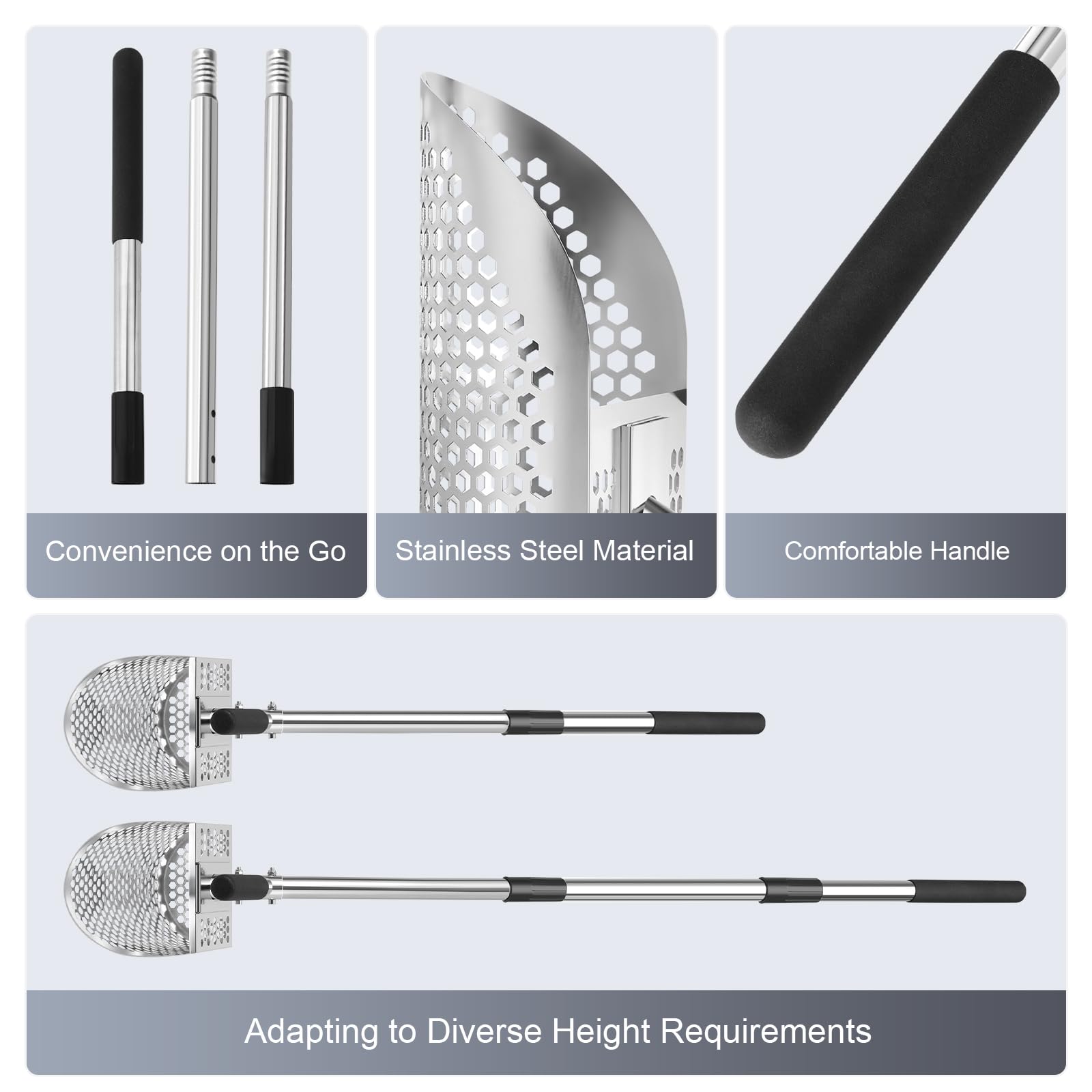 GADFISH assembled scoop with extension pole enabling upright digging and less bending