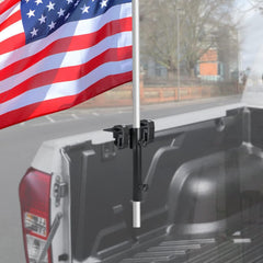 GADFISH front-mounted holder clamped to truck rail, secure flag display