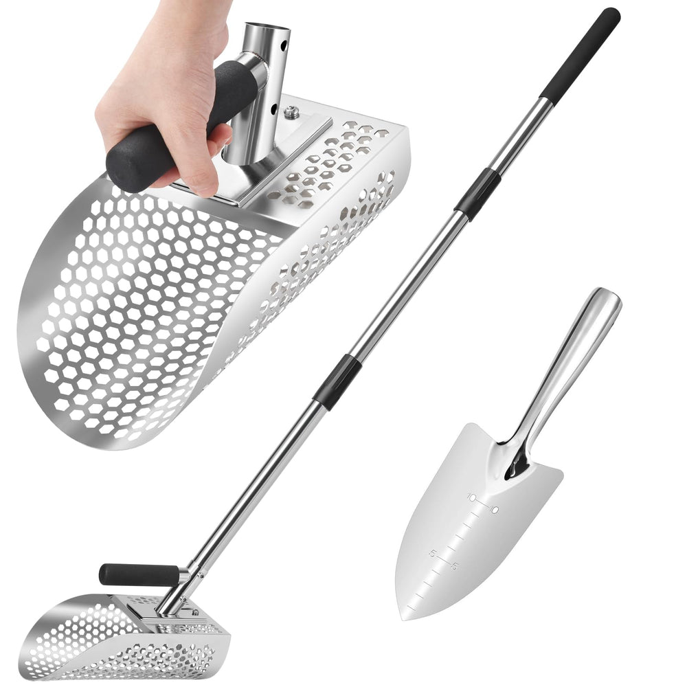 GADFISH front view stainless sand scoop showing durable body and holes for faster sifting