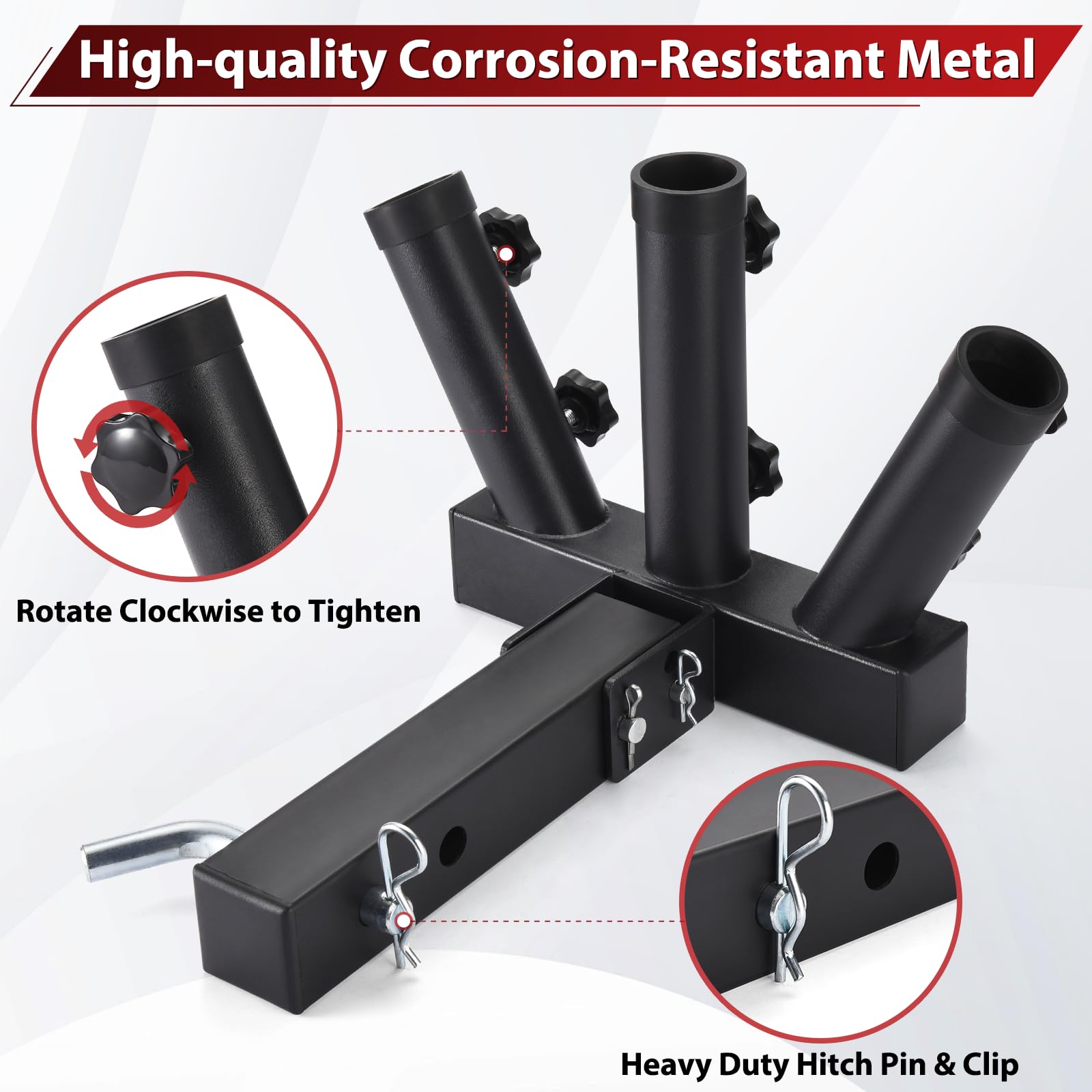 GADFISH close-up of dual M6 swivel screws securing pole for vibration resistance