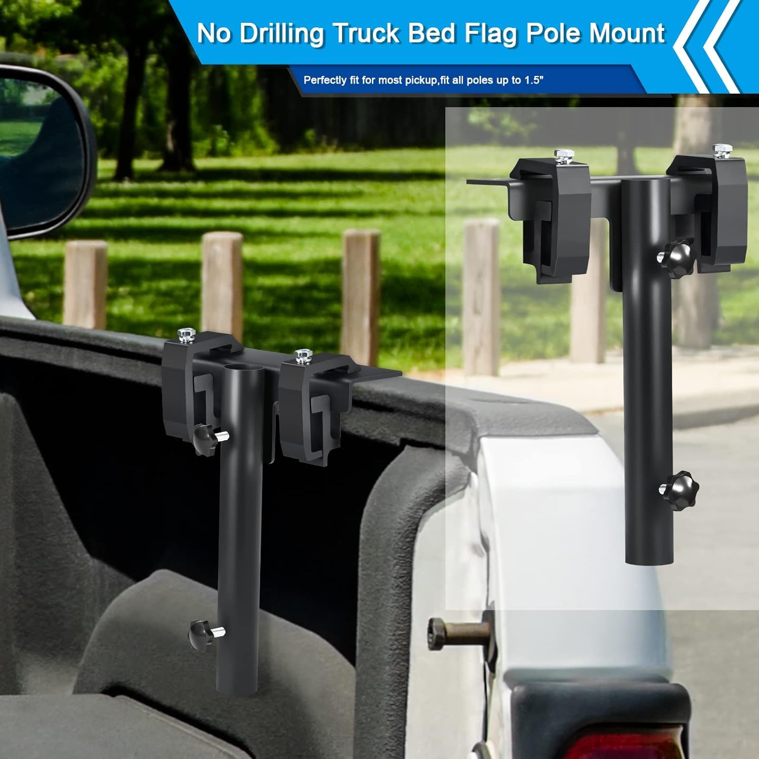 GADFISH mounted pole on pickup in use, stable on the road