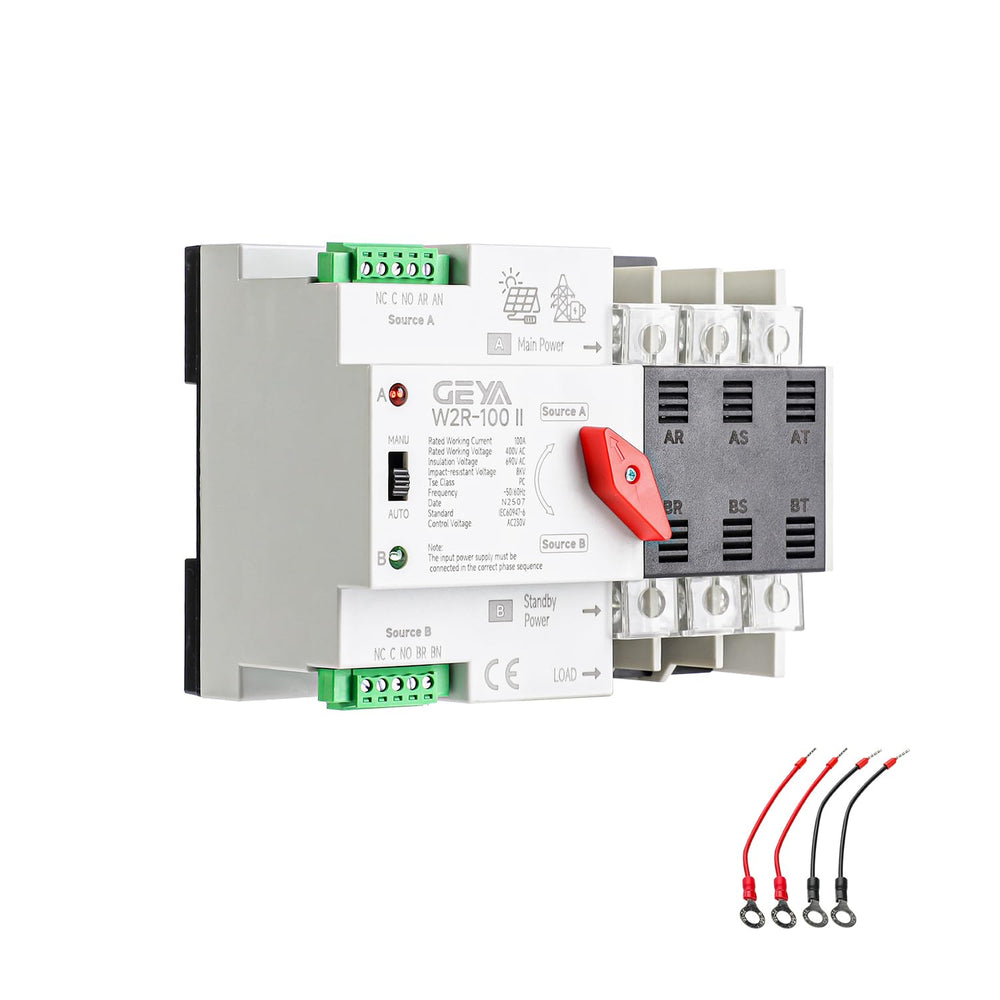 GAEYAELE ATS front panel view showing compact din-rail design and easy access