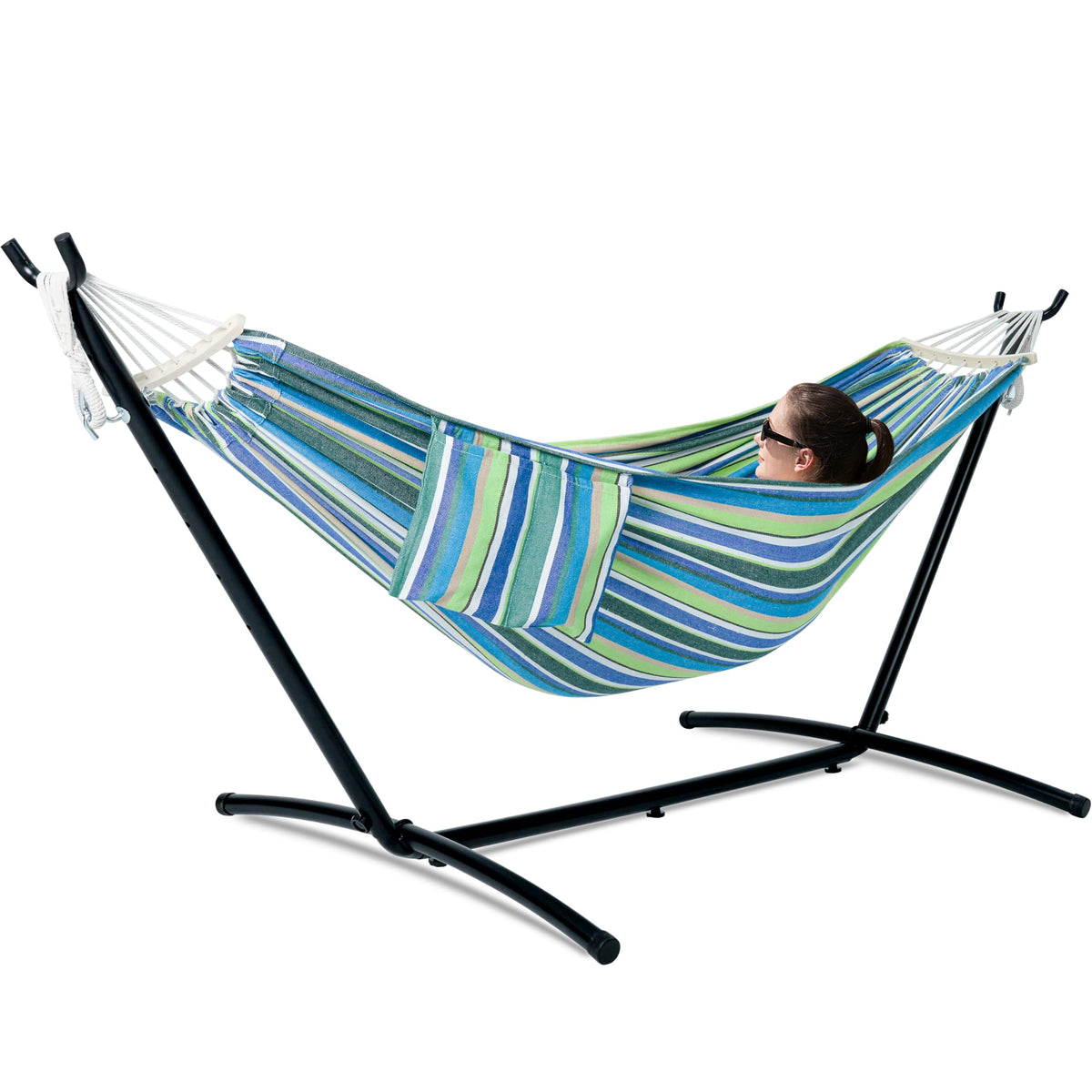 gafete hammock and steel stand full setup showing ready-to-use outdoor relaxation