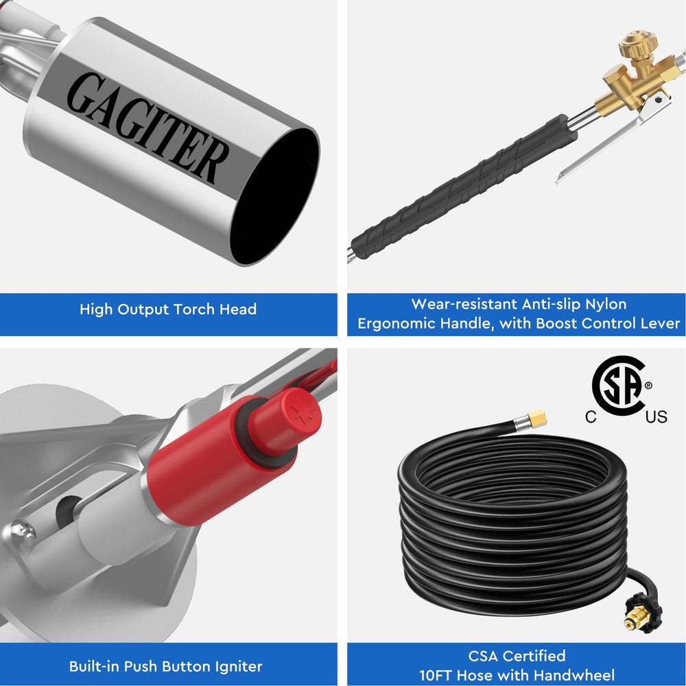 GAGITER torch in use on pavement for chemical-free weed removal and fast results