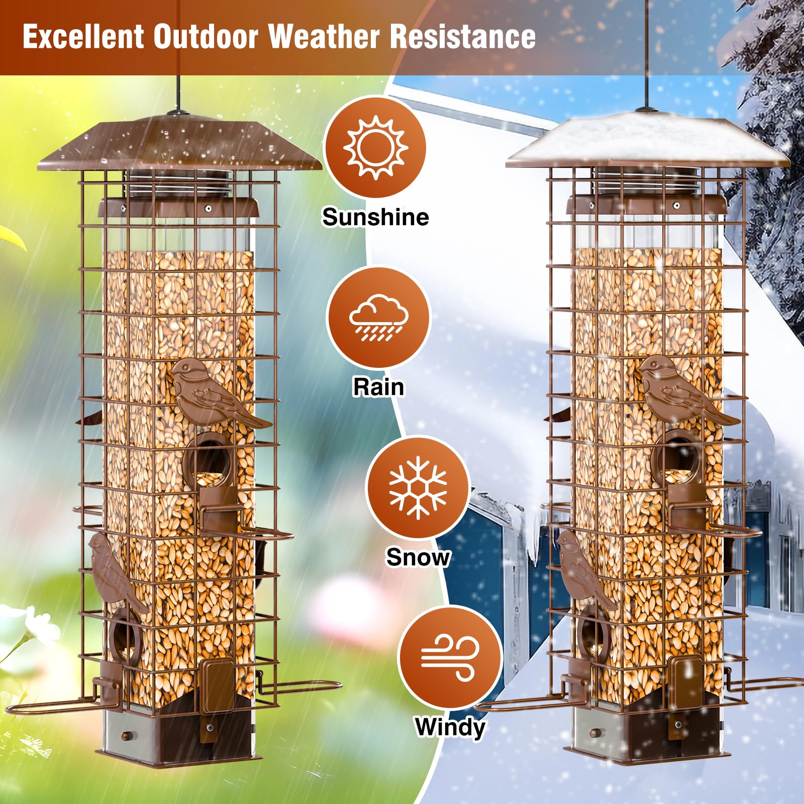 GAINSEN feeder hanging in yard with scale comparison for placement guidance