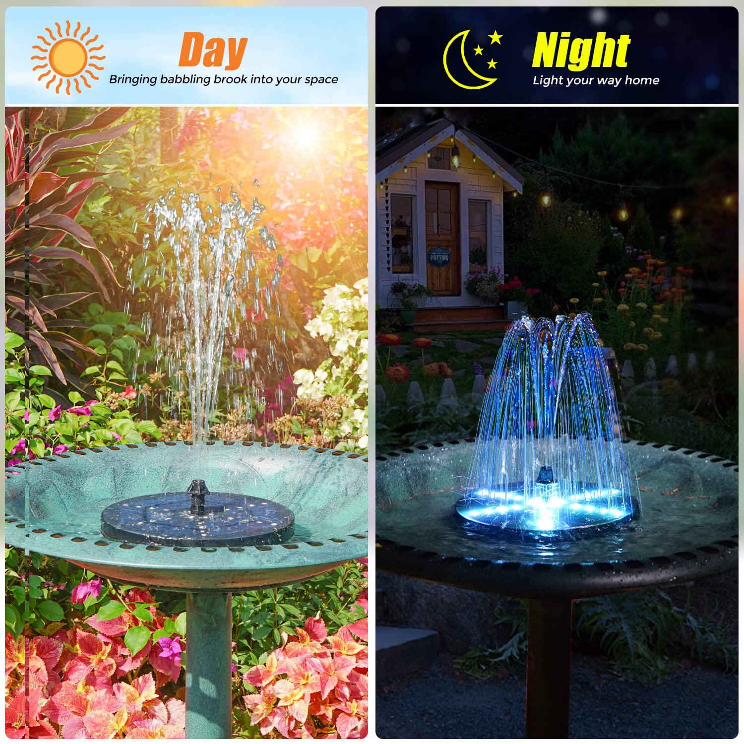 GAIZERL fountain operating in birdbath during daylight, provides lively water movement