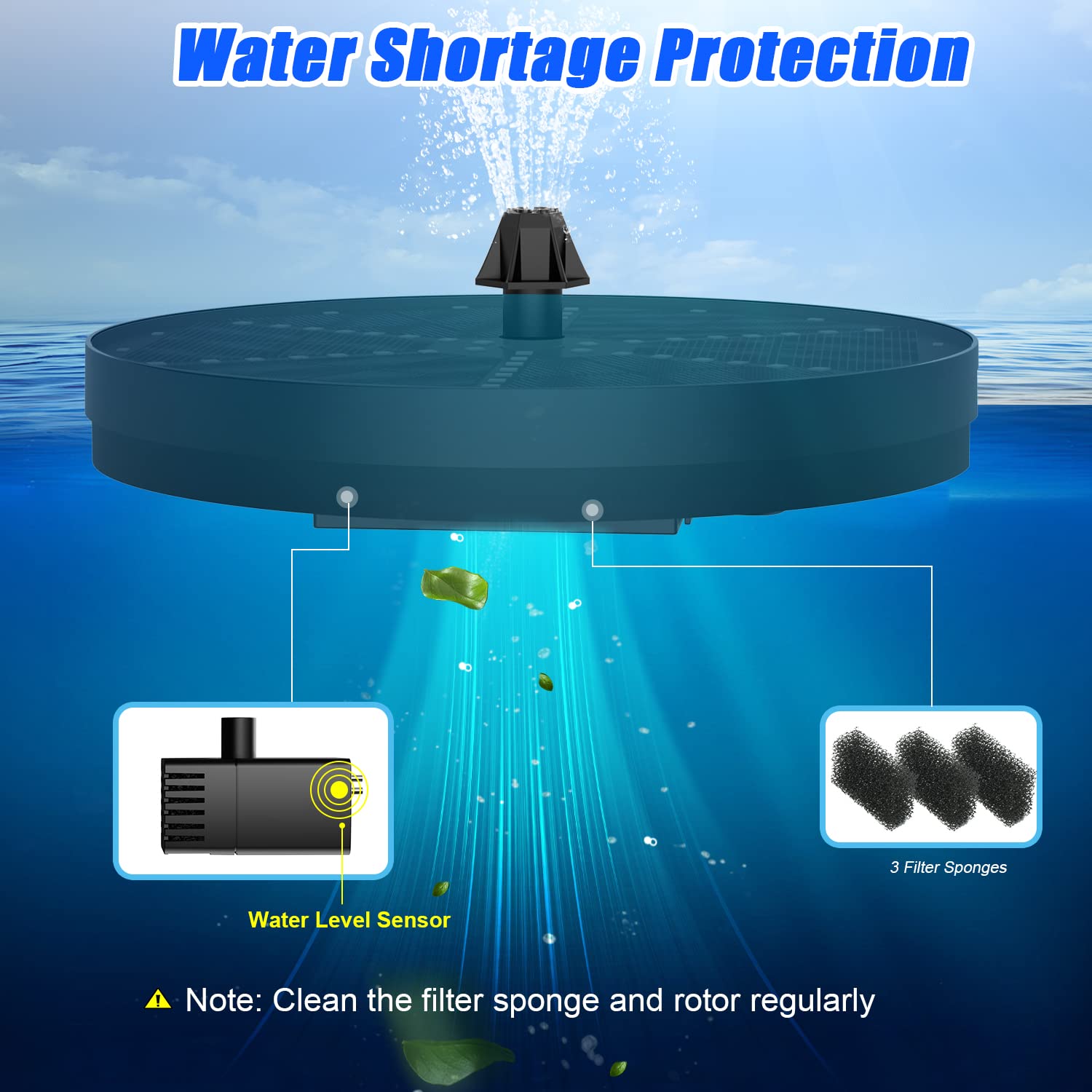 GAIZERL installed in pond demonstrating spray pattern and water movement