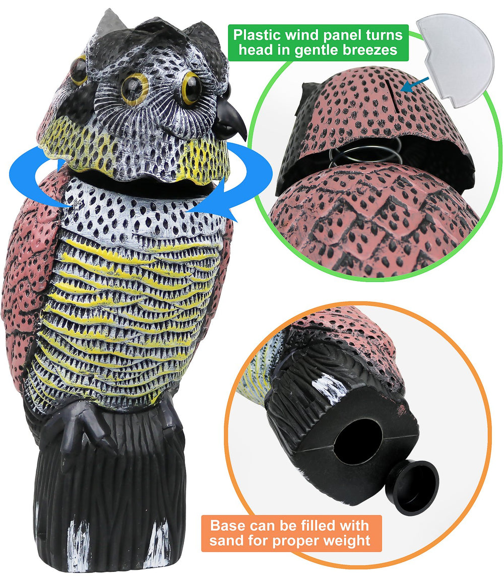 Galashield owl decoy rotating head detail demonstrating lifelike movement benefit