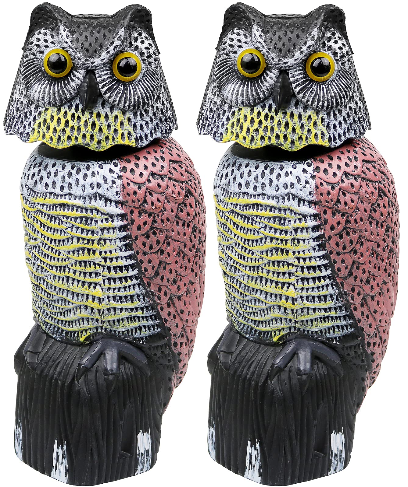 Galashield owl decoy front view showing realistic eyes and feathers for effective deterrence