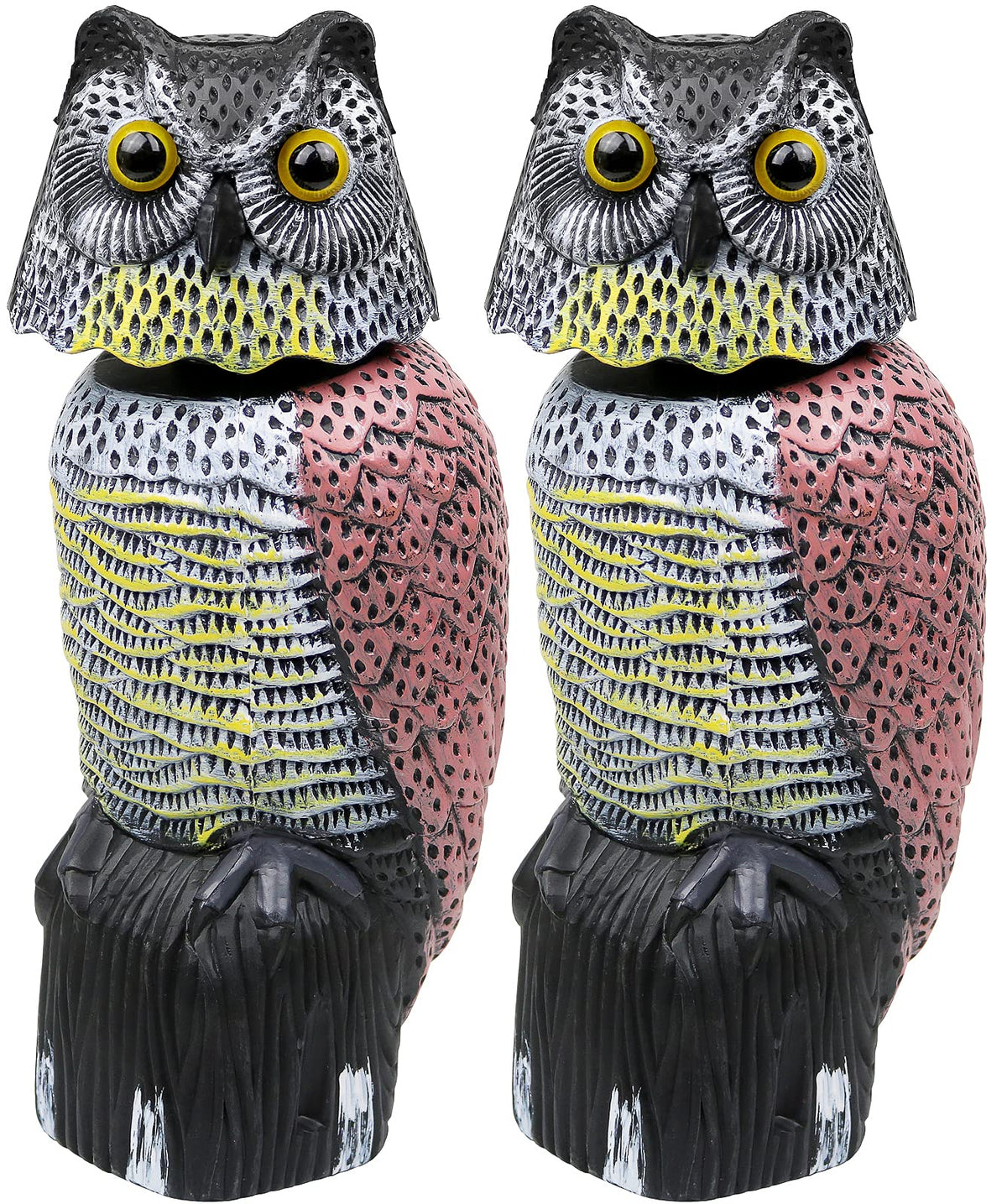Galashield owl decoy front view showing realistic eyes and feathers for effective deterrence